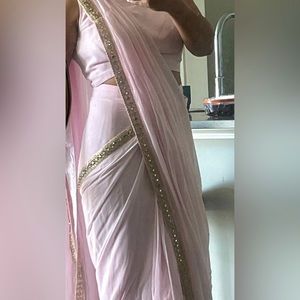 Prestiched saree in pink with real mirror work